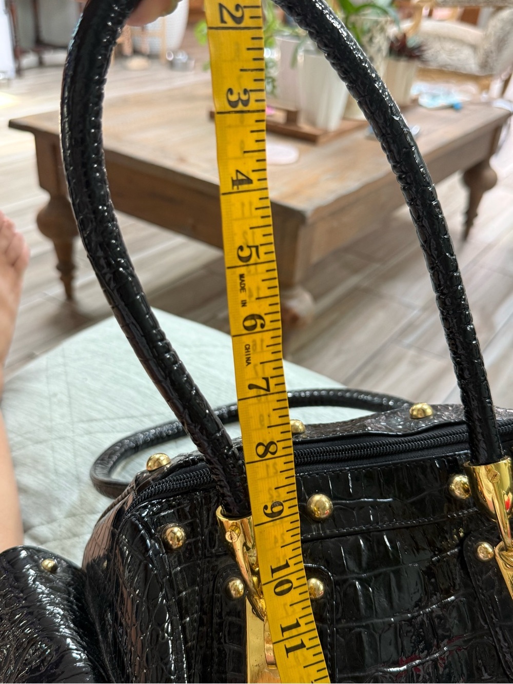 Vintage Calla 90’s Snake Pattern Patent Studded Faux Purse Black Satchel Hand Bg - Picture 13 of 15